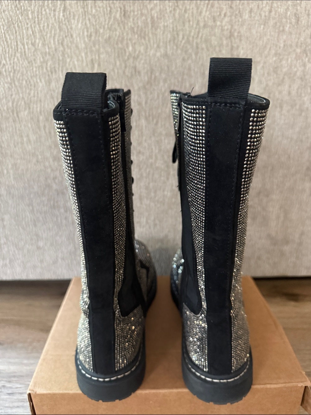 Torrid Betsey Johnson Knee High Embellished Silver Rhinestones Lace-Up Boots - Picture 9 of 16